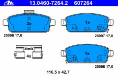 Комплект тормозных колодок, дисковый тормоз для CHEVROLET CRUZE (J300) 1.6 2009-, код двигателя F16D3,LXT,LXV, V см3 1598, кВт 80, л.с. 109, бензин, Ate 13046072642